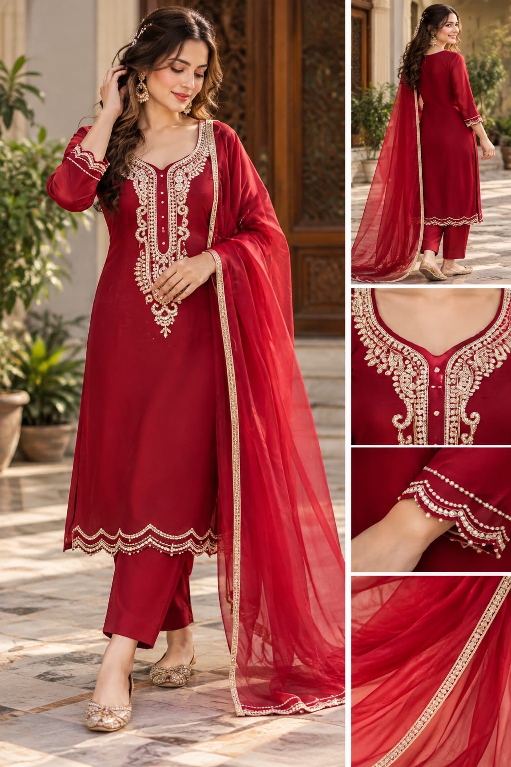Maroon Ajrakh Print Kurta Set with Dupatta